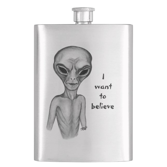 Graue Alien, ich wollte zu glauben Flachmann (Vorderseite)