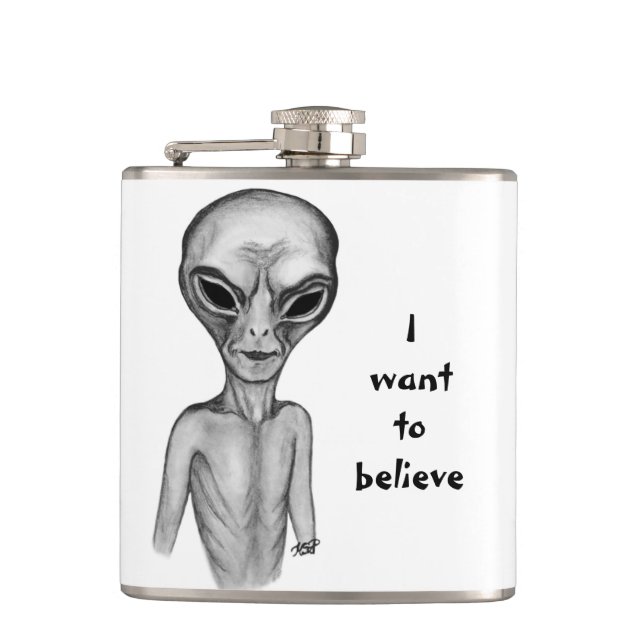Graue Alien, ich wollte zu glauben Flachmann (Vorderseite)