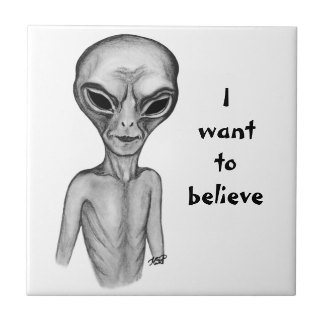Graue Alien, ich wollte zu glauben Fliese (Vorderseite)