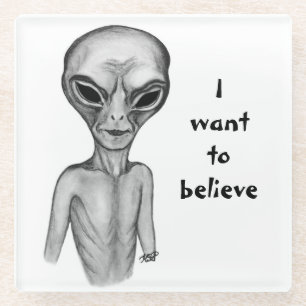 Graue Alien, ich wollte zu glauben Glasuntersetzer