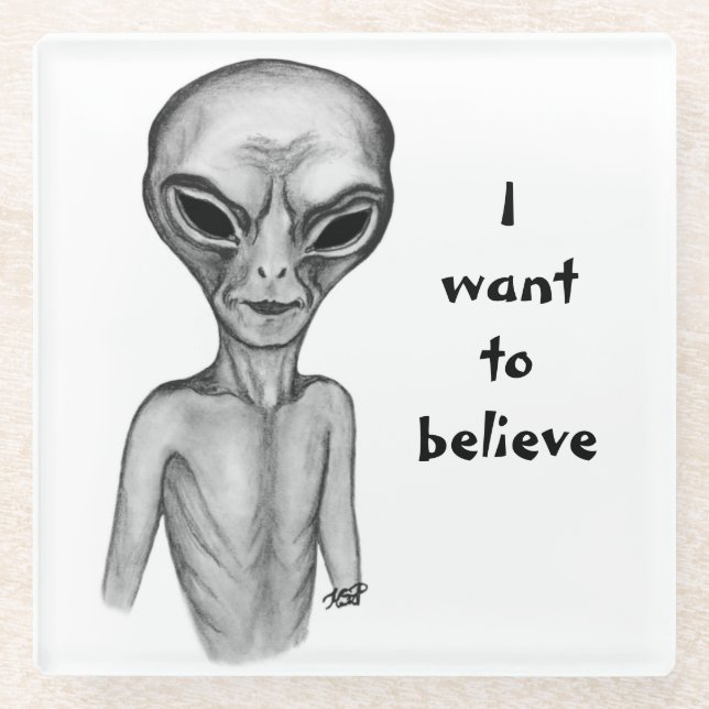 Graue Alien, ich wollte zu glauben Glasuntersetzer (Vorderseite)
