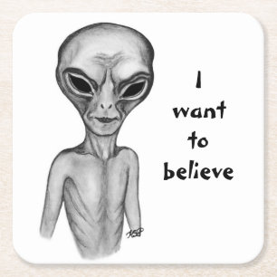 Graue Alien, ich wollte zu glauben Rechteckiger Pappuntersetzer