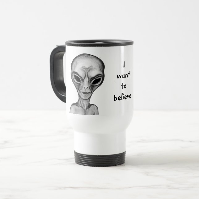 Graue Alien, ich wollte zu glauben Reisebecher (Vorderseite Links)