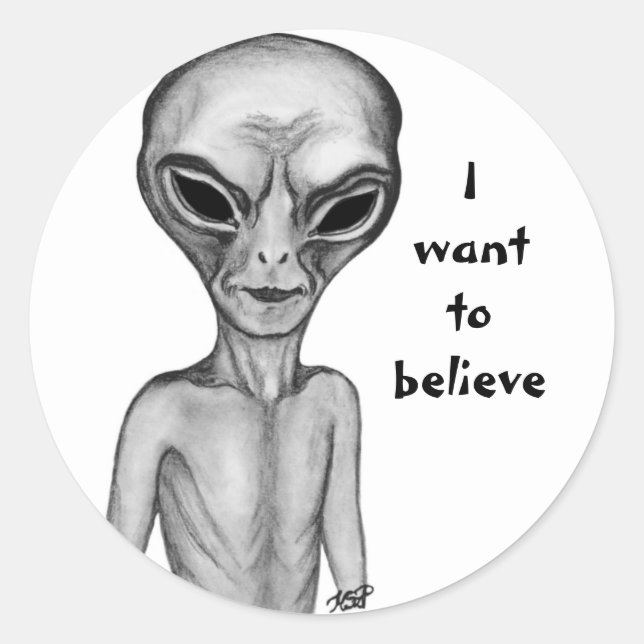 Graue Alien, ich wollte zu glauben Runder Aufkleber (Vorderseite)