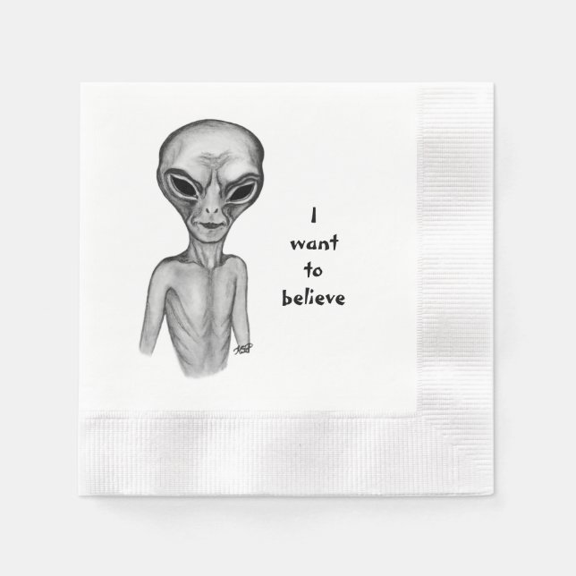 Graue Alien, ich wollte zu glauben Serviette (Vorderseite)