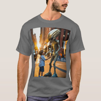 Graue Alien und der Junge in der goldenen Stunde T-Shirt