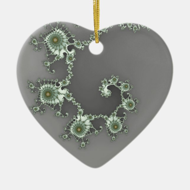 Graue Alien Weihnachts-Fraktal Keramikornament (Vorne)