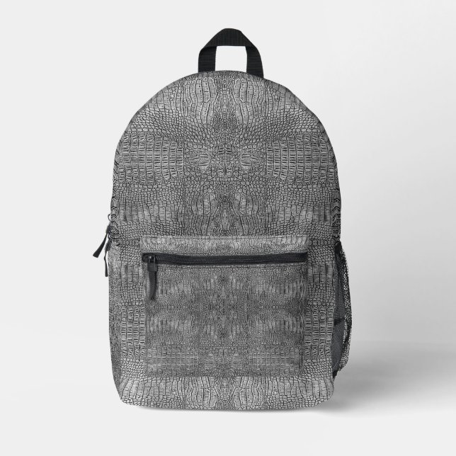 Graue Alligator Lederskalen Reptile Muster Bedruckter Rucksack (Vorderseite)