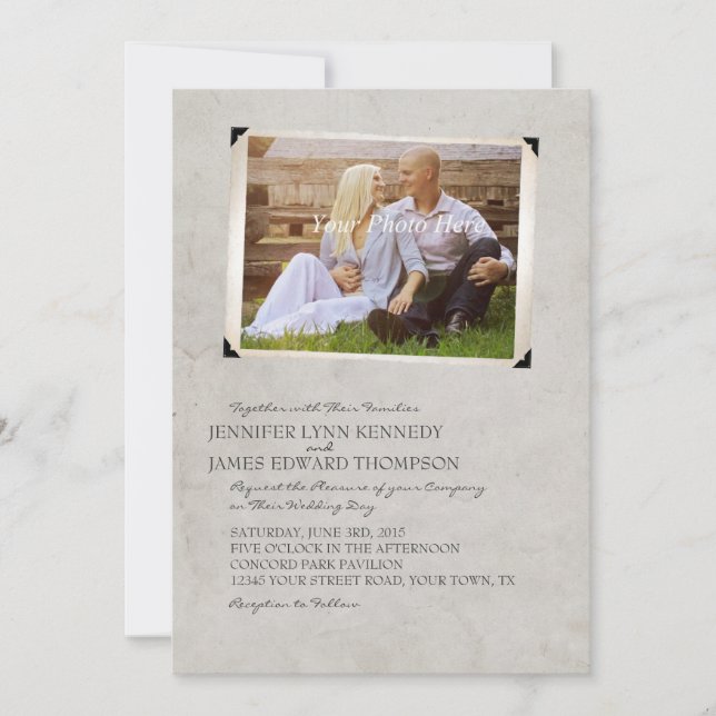 Graue Alte Foto Album Page Hochzeit Einladungen (Vorderseite)