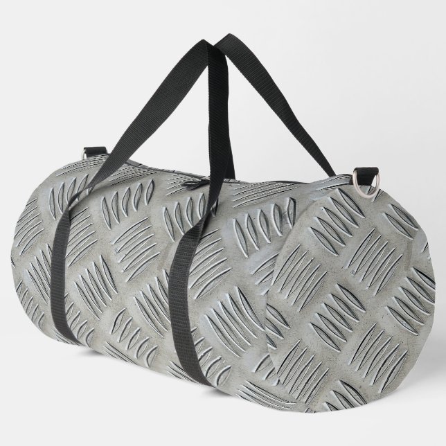 Graue Aluminium-Diamant-Plattenstruktur Duffle Bag (Linke Ecke)