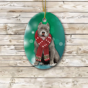 Graue American Bully Dog Weihnachten Keramik Ornament