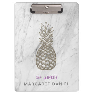 Graue Ananas Sei süß Weißer Marmor Klemmbrett