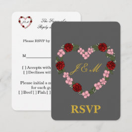 Graue Antwortkarte mit Blumenkrone RSVP Karte