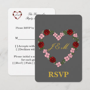 Graue Antwortkarte mit Blumenkrone RSVP Karte