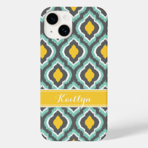 Graue Aqua und Gelbkat-marokkanisches Monogramm Case-Mate iPhone Hülle