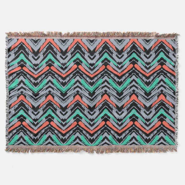 Graue, aquamarine und korallenrote Hand Decke (Vorderseite)