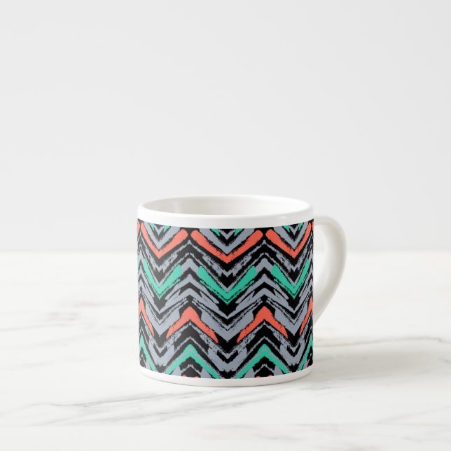 Graue, aquamarine und korallenrote Hand Espressotasse (Vorderseite Rechts)