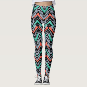 Graue, aquamarine und korallenrote Hand Leggings