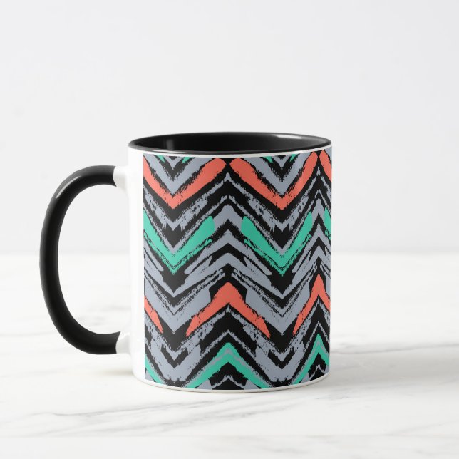 Graue, aquamarine und korallenrote Hand Tasse (Links)