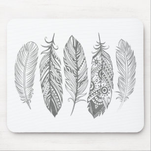 Graue Aquarell-Feder-Stammes- Druck Mousepad