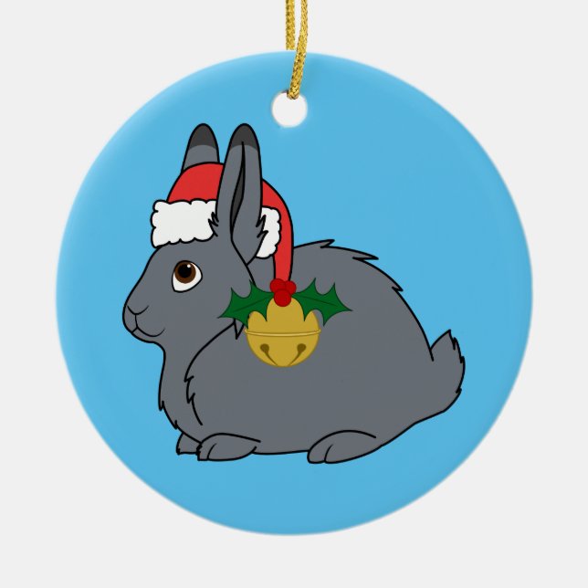 Graue arktische Hasen mit Weihnachtsmannmütze u. Keramikornament (Vorne)
