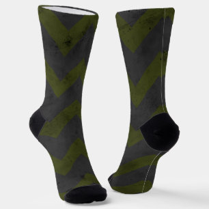 Graue Army-grüne Vintage Zickzack Musterlinien Socken