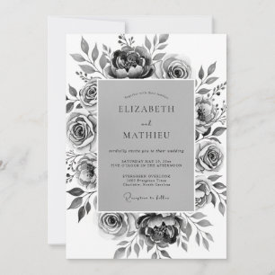 Graue Ätherische Blumige Hochzeit Einladung
