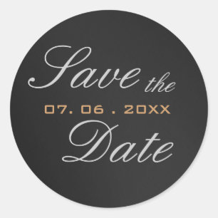 Graue attraktive Schrift Save the Date Kalligrafie Runder Aufkleber