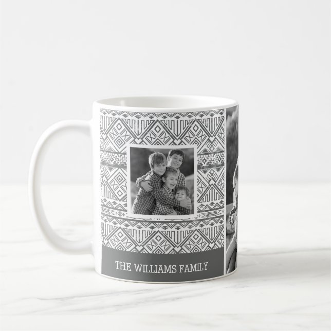 Graue aztekische Familien-Fotos u. Text des Kaffeetasse (Links)