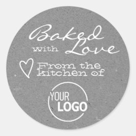 Graue Bakke mit Liebe Logo-Vorlage Herzsymbol Runder Aufkleber