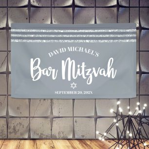 Graue Bar Mitzvah Moderne silberne Tallit, kühne S Banner