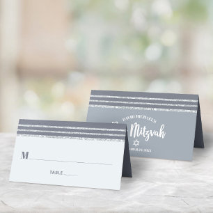Graue Bar Mizwa Silber Tallit Fette Schrift Modern Platzkarte