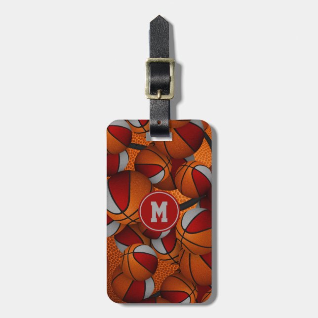 Graue Basketball-Muster Teamfarben Gepäckanhänger (Vorderseite vertikal)