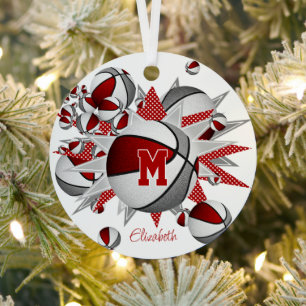 Graue Basketball-Stars halten das Jahr für Mädchen Ornament Aus Metall