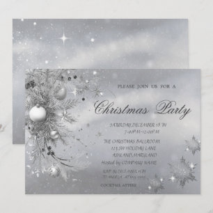 Graue Bäume Branch Balls Schneeflocken Weihnachten Einladung