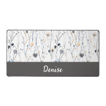 Graue Blaue Aquarell-Wildblumen-Monogramm-Name