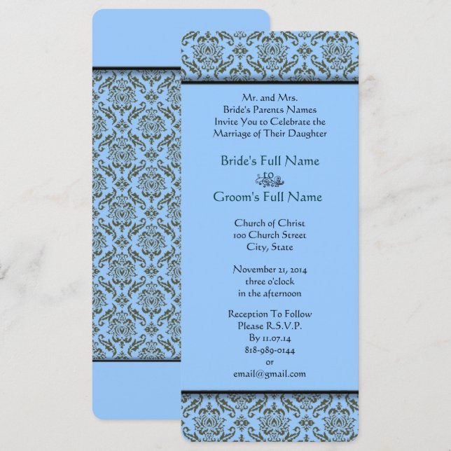 Graue blaue Damaske Einladung zur Hochzeit (Vorne/Hinten)