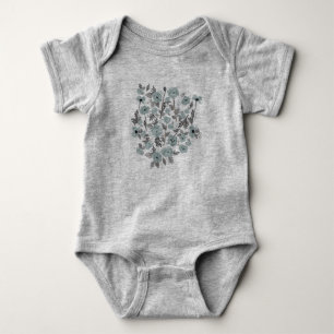 Graue Blaue Mohnblumen Baby Strampler