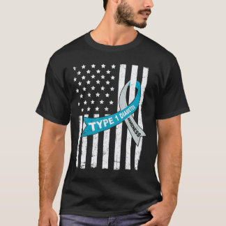 Graue blaue Ribbon amerikanische Flagge Typ 1 Diab T-Shirt