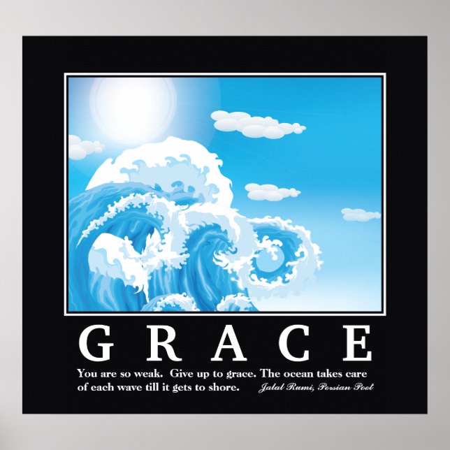 Graue, blaue, weiße Ozeanwellen motivierend Poster (Vorne)