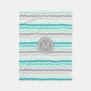 Graue blaue Zickzack Muster-Monogramm-Decke Fleecedecke