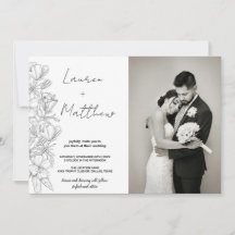 Graue Blume Art Wedding Einladungen mit Foto