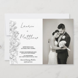 Graue Blume Art Wedding Einladungen mit Foto