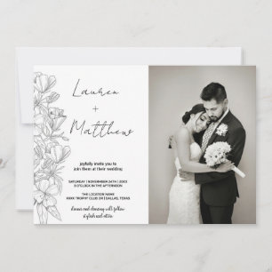 Graue Blume Art Wedding Einladungen mit Foto
