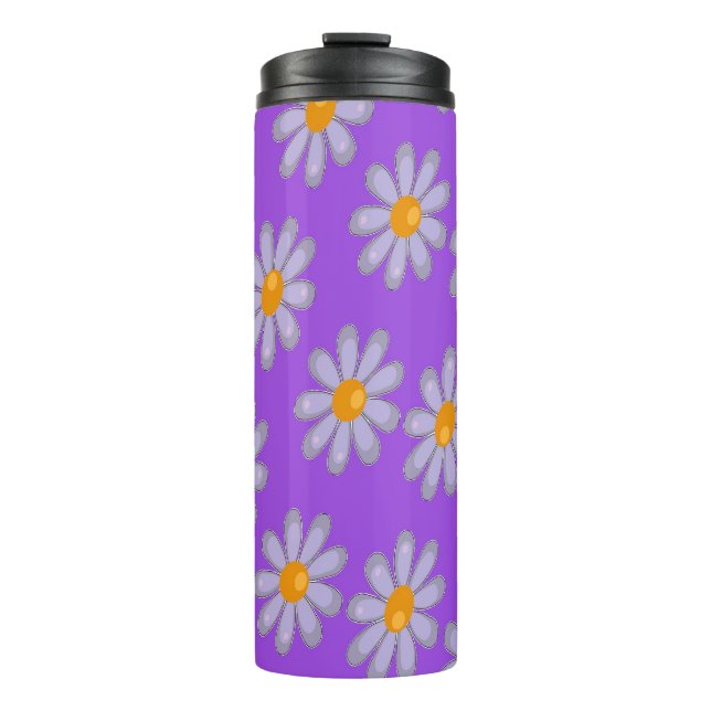 Graue Blume auf lila Thermosbecher (Vorderseite)