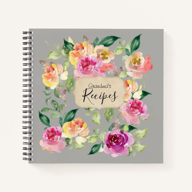 Graue Blume Rezept Kochbuch Spiral Notebook Notizbuch (Vorderseite)