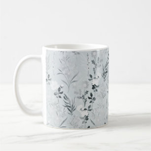 Graue Blumen Malerei Botanisch Kaffeetasse