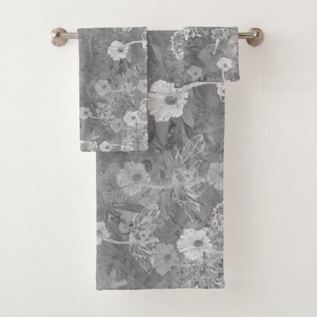 Graue Blumendruck-Badezimmer-Tücher Badhandtuch Set (Insitu)