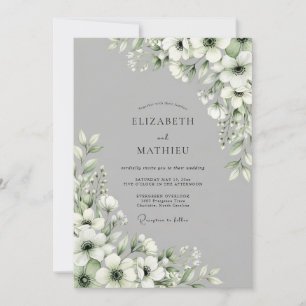 Graue Blumige Hochzeit Einladung