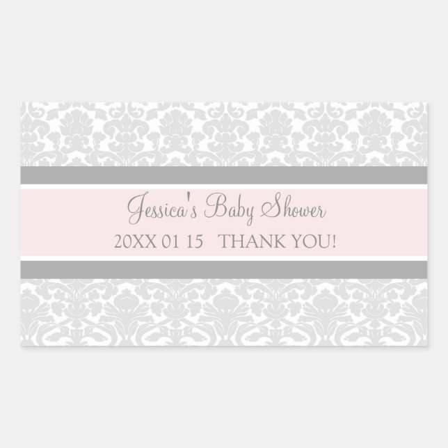 Graue Blush Damask Babydusche Pflegeaufkleber Rechteckiger Aufkleber (Vorderseite)